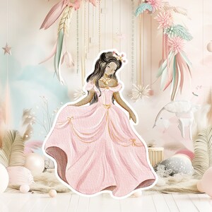 Prinses groot decor knipsel partij rekwisieten, babymeisje verjaardag standee, schattige prinses achtergrond, magische betoverde fee, afdrukbare decoratie