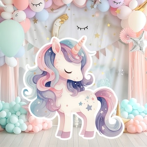 UNICORN bebé gran decoración Accesorios de fiesta recortados, lindo unicornio Cumpleaños standee, boho adorable telón de fondo, grandes accesorios imprimibles para fiesta, decoración linda