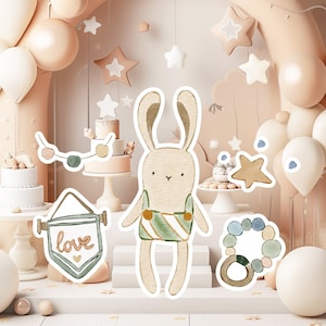 Boho baby groot decor Knipsel partij rekwisieten, schattig konijntje Verjaardag standee, boho schattige achtergrond, afdrukbare grote rekwisieten voor feest, schattige decoratie