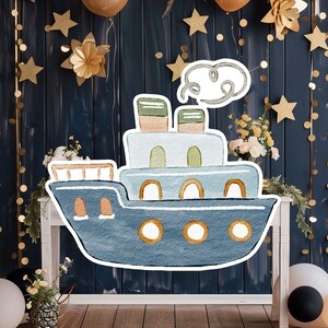 Boho baby groot decor Knipsel feestrekwisieten, schattig schip verjaardag staand, boho schattige achtergrond, afdrukbare grote rekwisieten voor feest, cruisedecoratie
