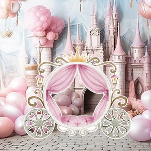 Prinses groot decor Knipsel, babymeisje Verjaardag standee, grillige Bloemenprinses, magisch Betoverd koets, afdrukbaar decoratiefeest