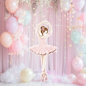 Décoration grande ballerine découpée, ballerine voyageant debout, princesse florale fantaisiste, fête de fille enchantée magique, fête de décoration imprimable