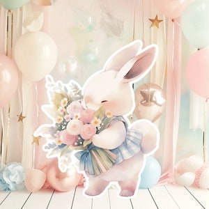 Bunny baby groot decor Knipsel partij rekwisieten, schattig konijn Verjaardag standee, WOODLAND schattige achtergrond, afdrukbare grote rekwisieten voor Feestdecoratie