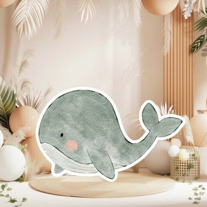 Boho baby groot decor Knipsel feestrekwisieten, schattige walvis verjaardag staand, boho schattige achtergrond, afdrukbare grote rekwisieten voor feest, leuke decoratie