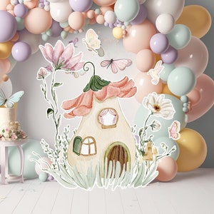 Recorte de decoração grande de fada, stand de aniversário de fada, princesa de fada floral caprichosa, jardim de fadas encantado mágico, festa de decoração para impressão