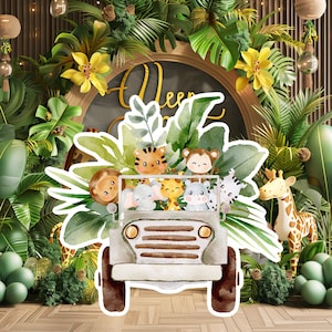 Jungle baby groot decor Knipsel partij rekwisieten, schattige jungle Verjaardag standee, schattige achtergrond, afdrukbare grote rekwisieten voor feest, schattig dier