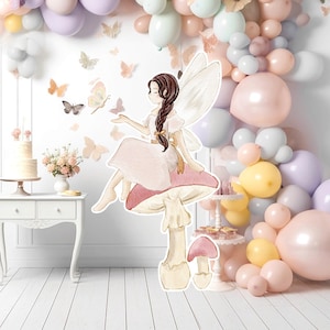 Découpe de grand décor de fée, voyageur debout d'anniversaire de fée, princesse fée florale fantaisiste, fête féerique enchantée magique, décoration imprimable 38