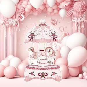 Grande découpe de décoration de princesse, voyageur debout d'anniversaire de petite fille, princesse florale fantaisiste, fête enchantée magique, fête de décoration imprimable rose