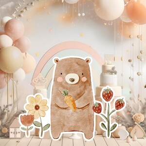 Boho baby groot decor knipsel partij rekwisieten, schattige beer verjaardag standee, boho schattige achtergrond, afdrukbare grote rekwisieten voor feest, schattige decoratie