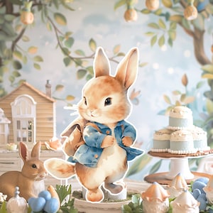 Peter Bunny groot decor knipsel, Bunny verjaardag standee, grillige Peter afdrukbaar, konijn magische betoverde partij, schattige print decoratie