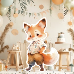 FOX baby groot decor Knipsel partij rekwisieten, schattige FOX Verjaardag standee, WOODLAND schattige achtergrond, afdrukbare grote rekwisieten voor Feestdecoratie