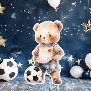 Voetballer baby groot decor Knipsel partij rekwisieten, voetbal Verjaardag standee, voetbal schattige achtergrond, afdrukbare grote rekwisieten voor feestdecor