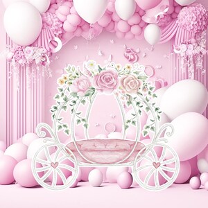 Prinses groot decor Knipsel, babymeisje Verjaardag standee, grillige Bloemenprinses, magisch Betoverd koets, afdrukbaar decoratiefeest
