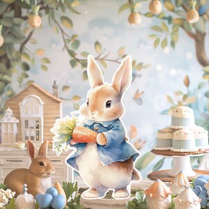 Peter Bunny groot decor knipsel, Bunny verjaardag standee, grillige Peter afdrukbaar, konijn magische betoverde partij, schattige print decoratie