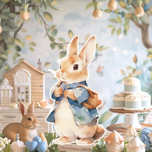 Peter Bunny groot decor knipsel, Bunny verjaardag standee, grillige Peter afdrukbaar, konijn magische betoverde partij, schattige print decoratie