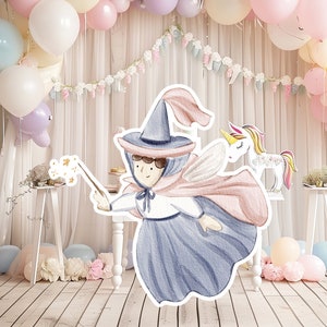 Feeën groot decor Knipsel feestrekwisieten, babyverhaal Verjaardag standee, schattige peetmoeder achtergrond, magische betoverde fee, afdrukbare decoratie