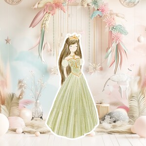 Prinses groot decor knipsel partij rekwisieten, babymeisje verjaardag standee, schattige prinses achtergrond, magische betoverde fee, afdrukbare decoratie