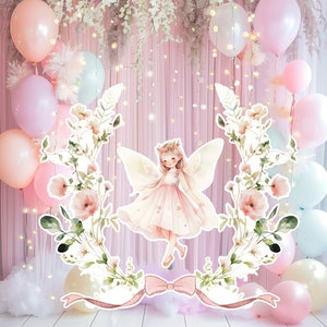 Recorte de gran decoración de hadas, standee de cumpleaños de hadas, caprichosa princesa de hadas floral, mágico jardín de hadas encantado, fiesta de decoración imprimible