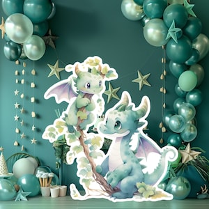 Découpe de grande décoration de dragon, voyageur debout d'anniversaire de bébé, dragon fantaisiste, décoration d'accessoires de fête mignon, fond imprimable dragon pour enfant