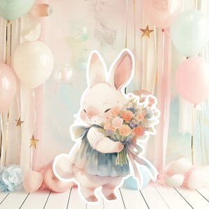 Bunny baby groot decor Knipsel partij rekwisieten, schattig konijn Verjaardag standee, WOODLAND schattige achtergrond, afdrukbare grote rekwisieten voor Feestdecoratie