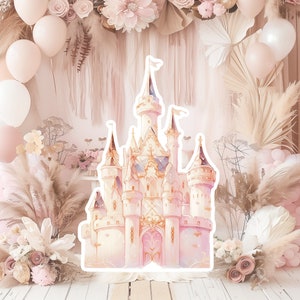 Recorte de decoración grande de princesa, Standee de cumpleaños de niña bebé, Princesa floral caprichosa, Castillo encantado mágico, Fiesta de decoración imprimible rosa