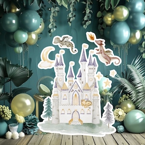 Dragon groot decor knipsel, baby jongen verjaardag standee, grillige draak, schattige sprookjesfeestdecoratie, draak afdrukbare achtergrond voor kind