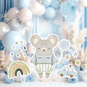 Boho baby groot decor Knipsel feestrekwisieten, schattige muis verjaardag staand, boho schattige achtergrond, afdrukbare grote rekwisieten voor feest, leuke decoratie