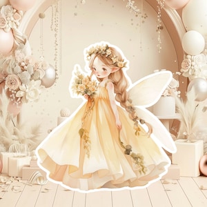 Fairy groot decor knipsel, fee verjaardag staand, grillige bloemenfeeprinses, magische betoverde feestrekwisieten, afdrukbaar personagedecor