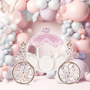 Prinses groot decor Knipsel, babymeisje Verjaardag standee, grillige Bloemenprinses, magisch Betoverd koets, afdrukbaar decoratiefeest
