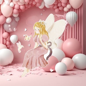 Fairy groot decor Knipsel, Fairy Verjaardag standee, grillige Floral Fairy Princess, magische Enchanted Fairy Party, afdrukbare decoratie 08
