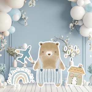 Boho baby groot decor Knipsel feestrekwisieten, schattige beer verjaardag staand, boho schattige achtergrond, afdrukbare grote rekwisieten voor feest, leuke decoratie