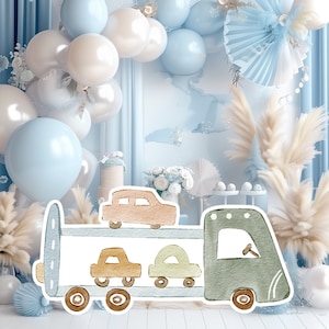 Boho baby groot decor knipsel partij rekwisieten, schattige auto verjaardag standee, boho schattige achtergrond, afdrukbare grote rekwisieten voor feest, schattig decor