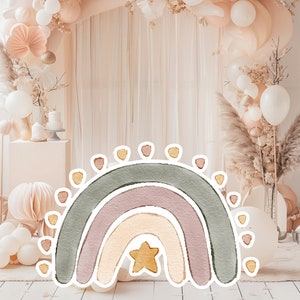 Boho baby groot decor knipsel partij rekwisieten, schattige regenboog verjaardag standee, boho schattige achtergrond, afdrukbare grote rekwisieten voor feest, schattig versieren