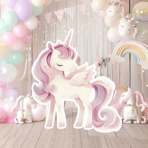 UNICORN Baby Dekor Ausschnitt Party Requisiten, süßes Einhorn Geburtstag Standee, Boho entzückenden Hintergrund, druckbare große Requisiten für Party, niedlichen Dekor