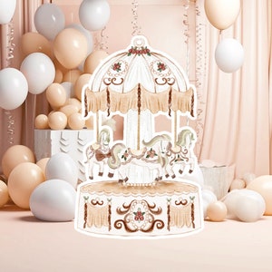 Prinses groot decor knipsel, babymeisje verjaardag standee, grillige bloemenprinses, magisch betoverd feest, beige neutraal afdrukbaar decor