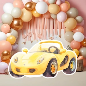 Auto baby groot decor Knipsel partij rekwisieten, schattige roze racewagen Verjaardag standee, auto schattige achtergrond, auto afdrukbare grote rekwisieten feest versieren