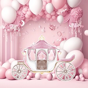 Prinses groot decor Knipsel, babymeisje Verjaardag standee, grillige Bloemenprinses, magisch Betoverd koets, afdrukbaar decoratiefeest