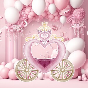Prinses groot decor Knipsel, babymeisje Verjaardag standee, grillige Bloemenprinses, magisch Betoverd koets, afdrukbaar decoratiefeest