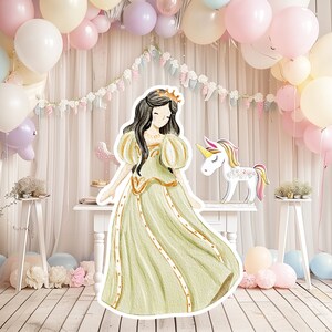 Prinses groot decor knipsel partij rekwisieten, babymeisje verjaardag standee, schattige prinses achtergrond, magische betoverde fee, afdrukbare decoratie