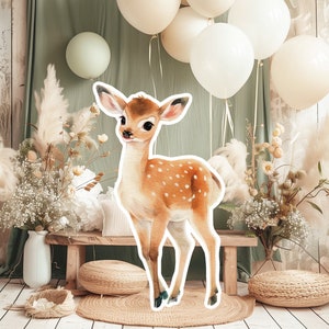 HERTEN baby groot decor Knipsel partij rekwisieten, schattige HERTEN Verjaardag standee, WOODLAND schattige achtergrond, afdrukbare grote rekwisieten voor Feestdecoratie