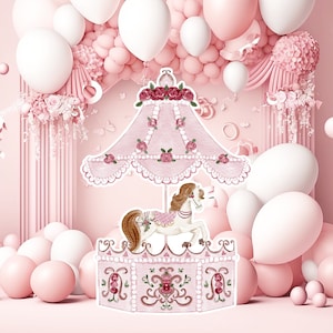 Prinses groot decor knipsel, babymeisje verjaardag standee, grillige bloemenprinses, magisch betoverd feest, roze afdrukbare decoratiefeest