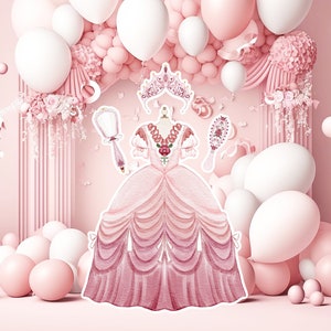 Prinses groot decor knipsel, babymeisje verjaardag standee, grillige bloemenprinses, magisch betoverd feest, roze afdrukbare decoratiefeest