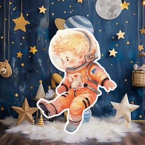 Oggetti di scena per feste ritagliabili per bambini, astronauta giocatore, addetto al compleanno di astronauta, sfondo adorabile e carino, grandi oggetti di scena stampabili per decorazioni per feste