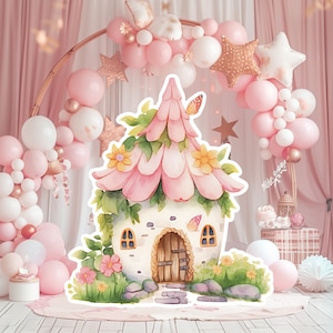 Grande décoration féerique découpée, voyageur debout d'anniversaire de fée, princesse féerique florale lunatique, accessoires magiques de fête enchantée, décoration de personnage imprimable