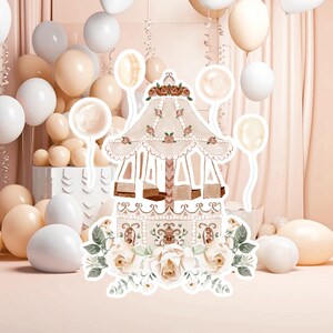 Prinses groot decor knipsel, babymeisje verjaardag standee, grillige bloemenprinses, magisch betoverd feest, beige neutraal afdrukbaar decor