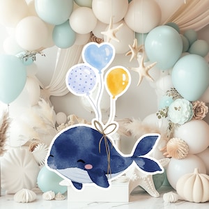 Whale Baby Dekor Cutout Party Requisiten, niedlichen WHALE Geburtstag Standee, unter dem Meer entzückenden Hintergrund, druckbare große Requisiten für Party