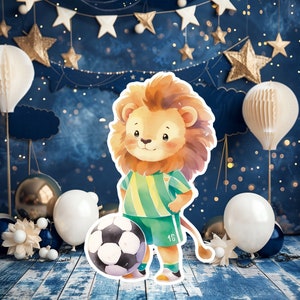 Voetballer baby groot decor Knipsel partij rekwisieten, voetbal Verjaardag standee, voetbal schattige achtergrond, afdrukbare grote rekwisieten voor feestdecor
