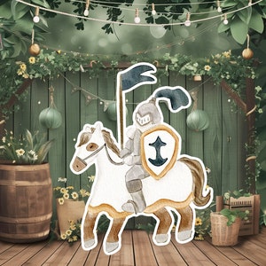 Ridder groot decor Knipsel feestrekwisieten, babyverhaal Verjaardag staand, schattige ridderachtergrond, magische betoverde fee, afdrukbare decoratie
