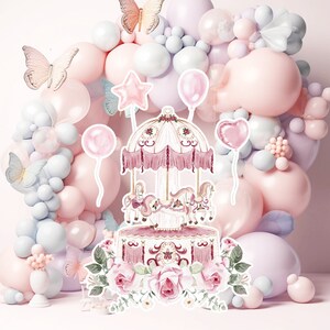 Prinses groot decor knipsel, babymeisje verjaardag standee, grillige bloemenprinses, magisch betoverd feest, roze afdrukbare decoratiefeest
