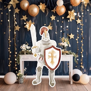 Grand décor chevalier, accessoires de fête découpés, conte de bébé anniversaire, adorable toile de fond chevalier, fée enchantée magique, décoration imprimable